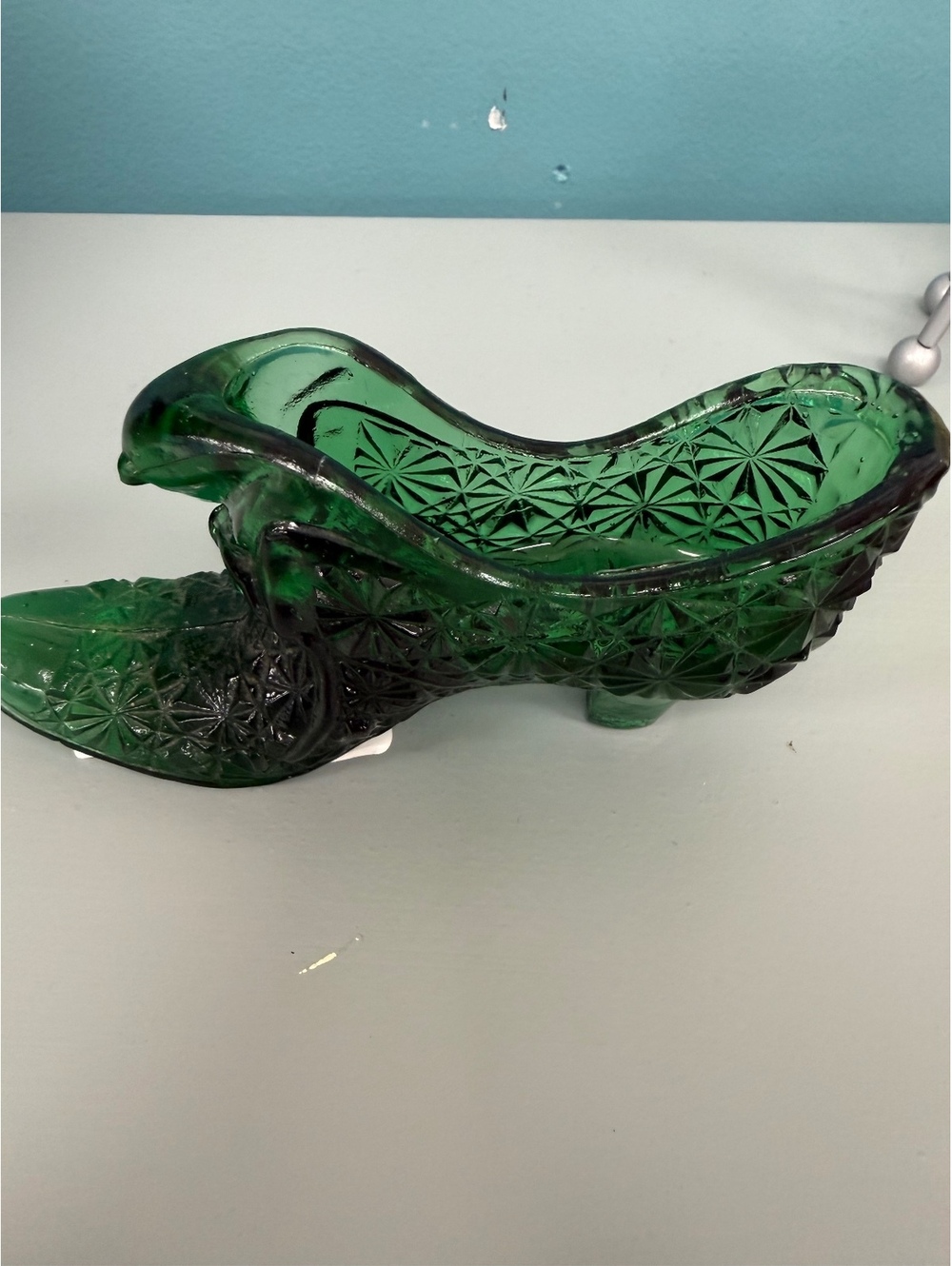 Vintage Green Glass Shoe Shaped Decorative Dish